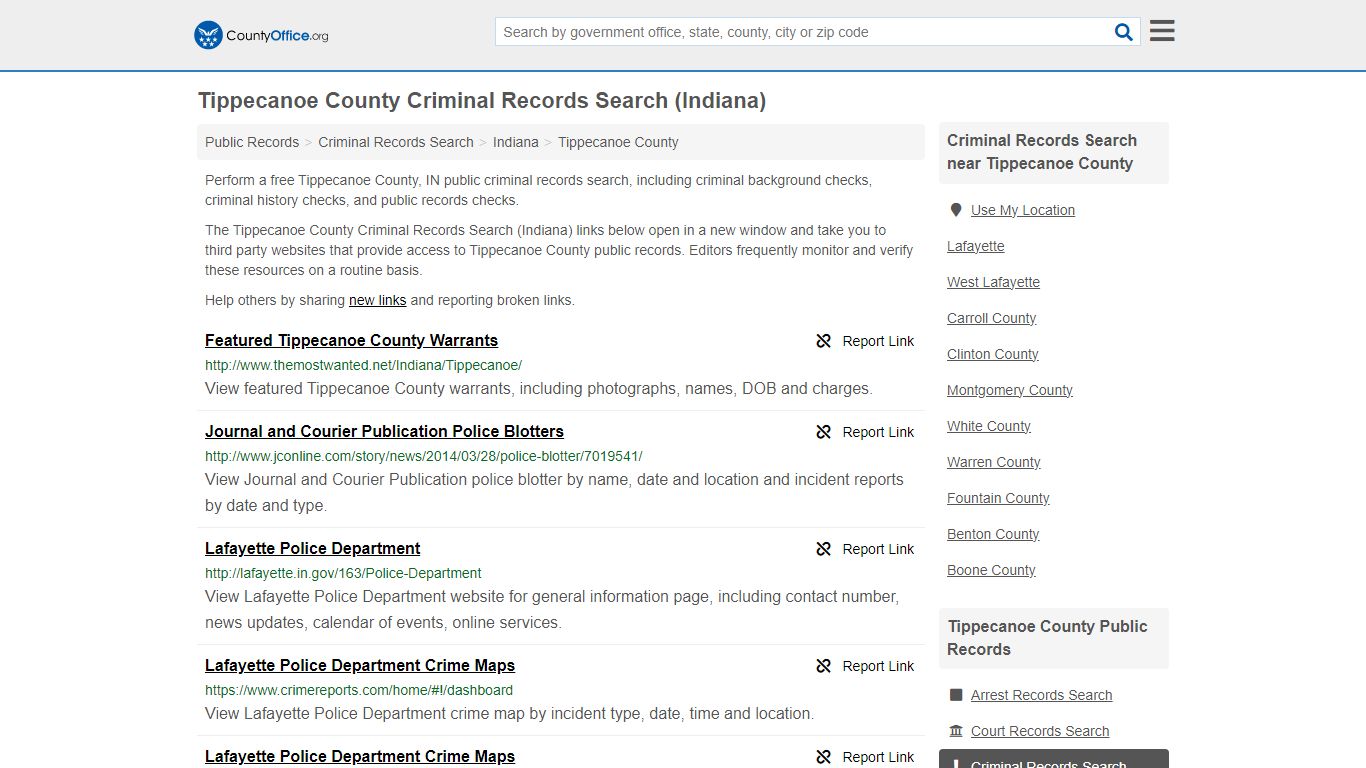 Tippecanoe County Criminal Records Search (Indiana) - County Office